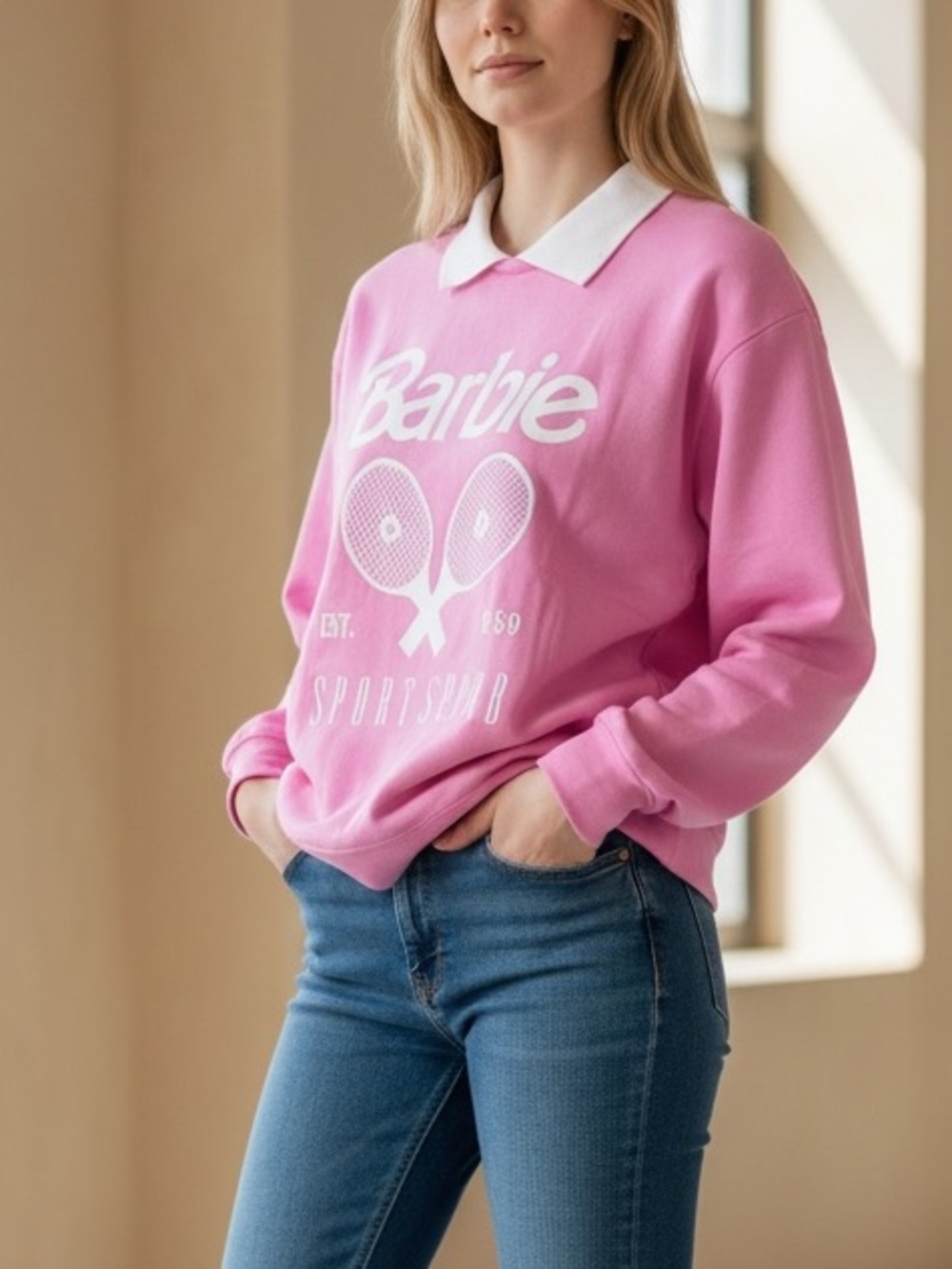 Rare Barbie Graphic  Pink Collar Sweatshirt